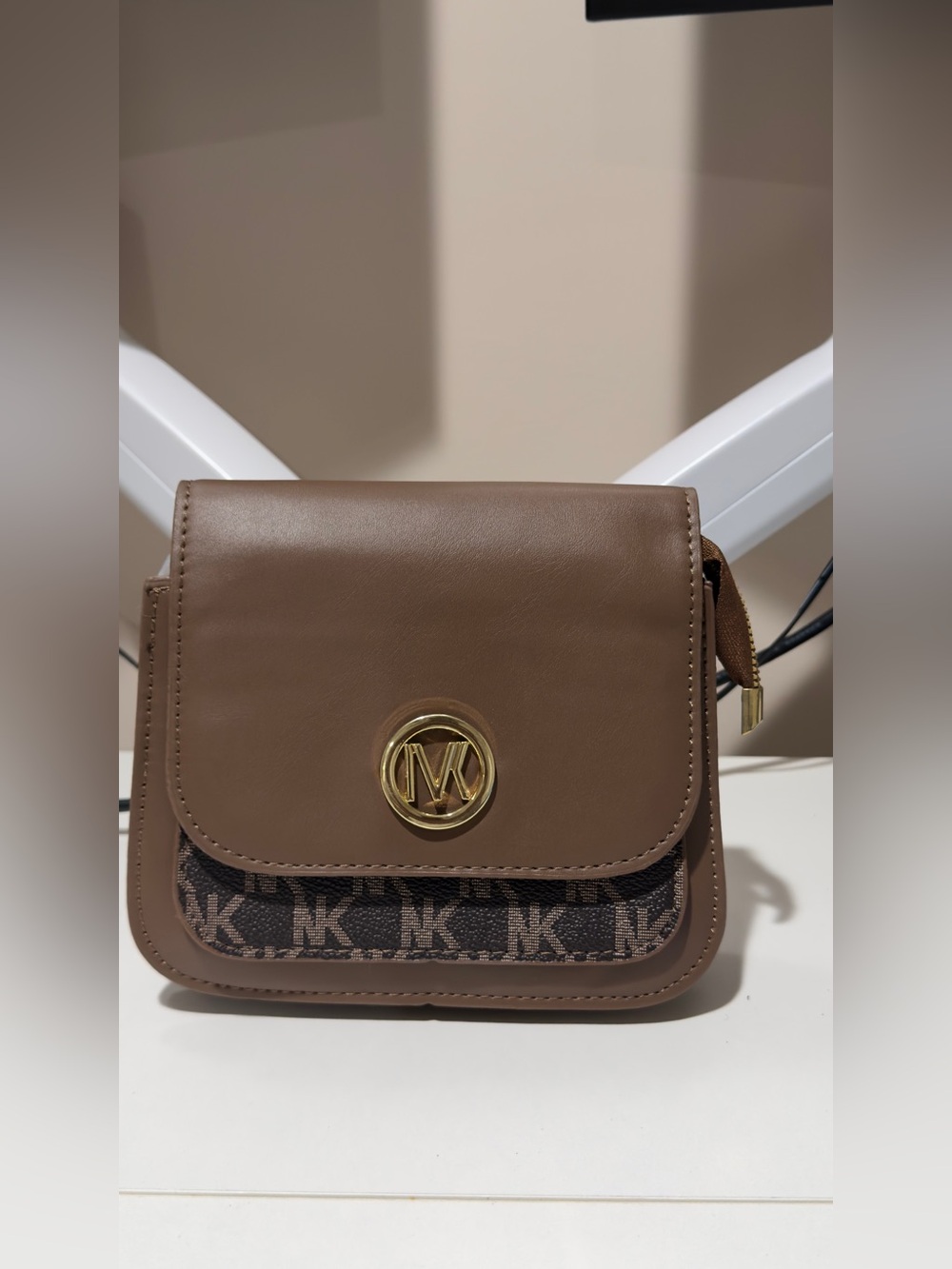 Michael Kors Brown Crossbody Bag with Logo Medallion
